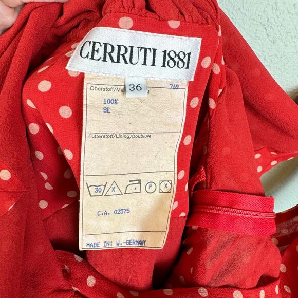 Vintage Cerruti 1881 EU 36 Red Polka Dot Sleeveless Fit & Flare 100% Silk Dress - Picture 9 of 10